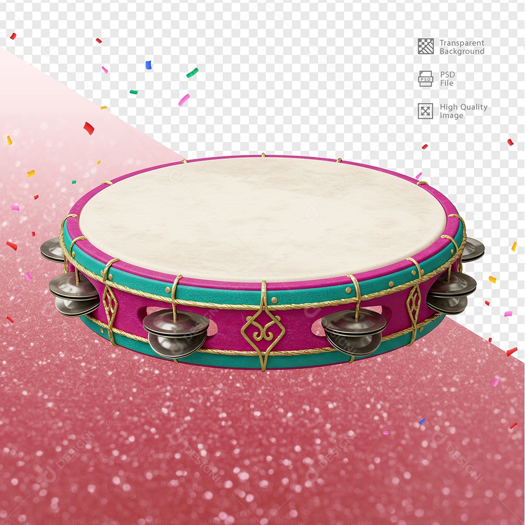 Pandeiro 3D Elemento Para Composição PSD