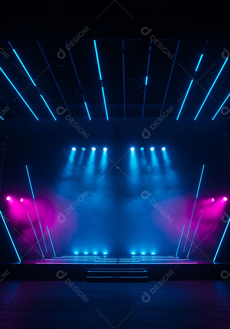 Cenário de Palco iluminado com luzes neon
