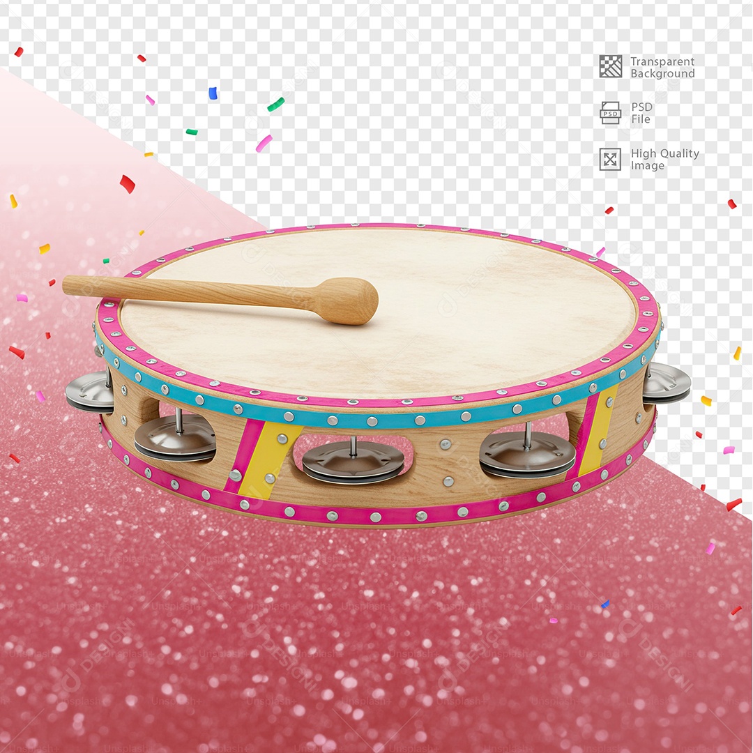 Pandeiro 3D Elemento Para Composição PSD