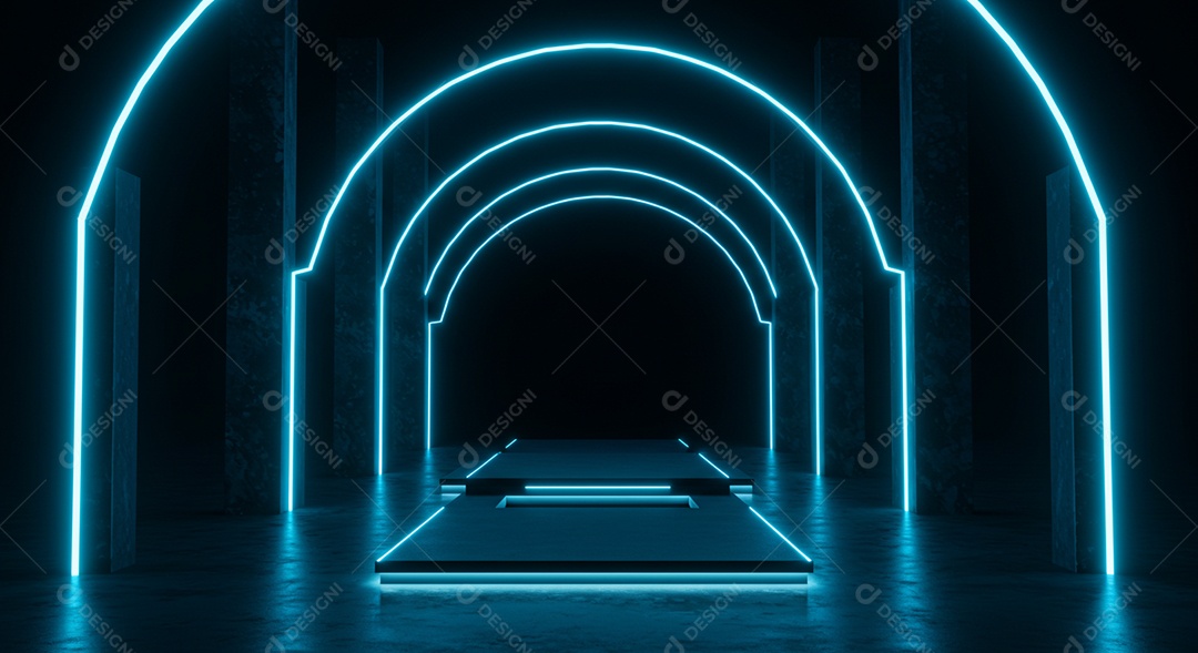 Cenário de Palco iluminado com luzes neon