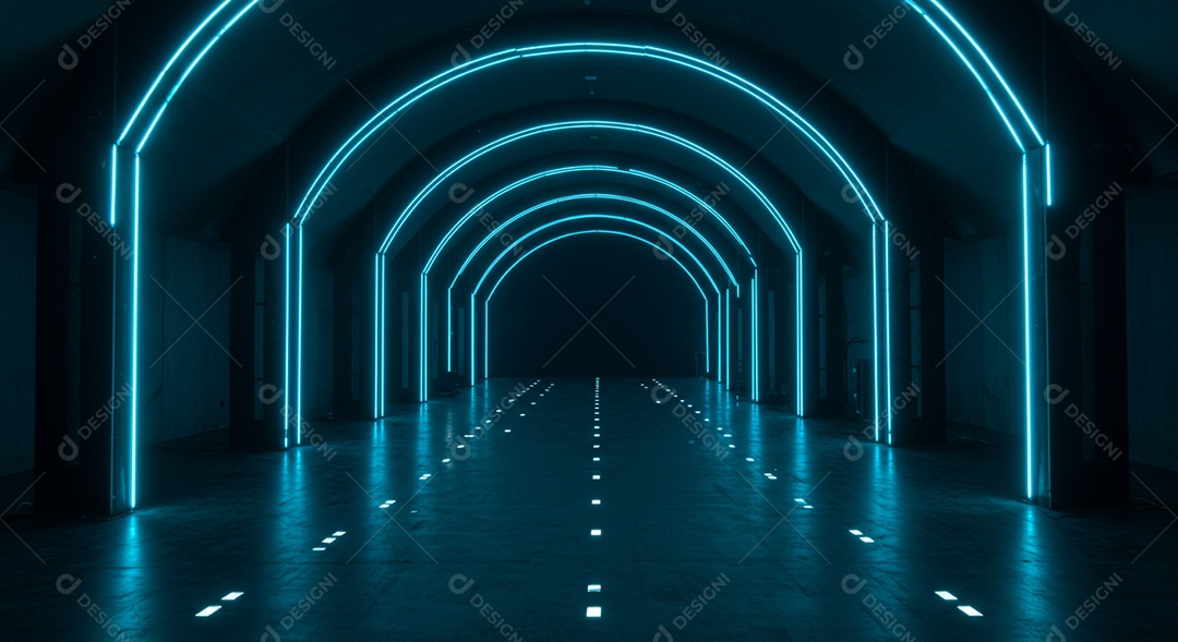 Cenário de Palco iluminado com luzes neon