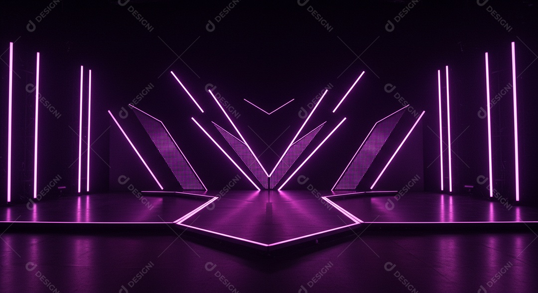 Cenário de Palco iluminado com luzes neon
