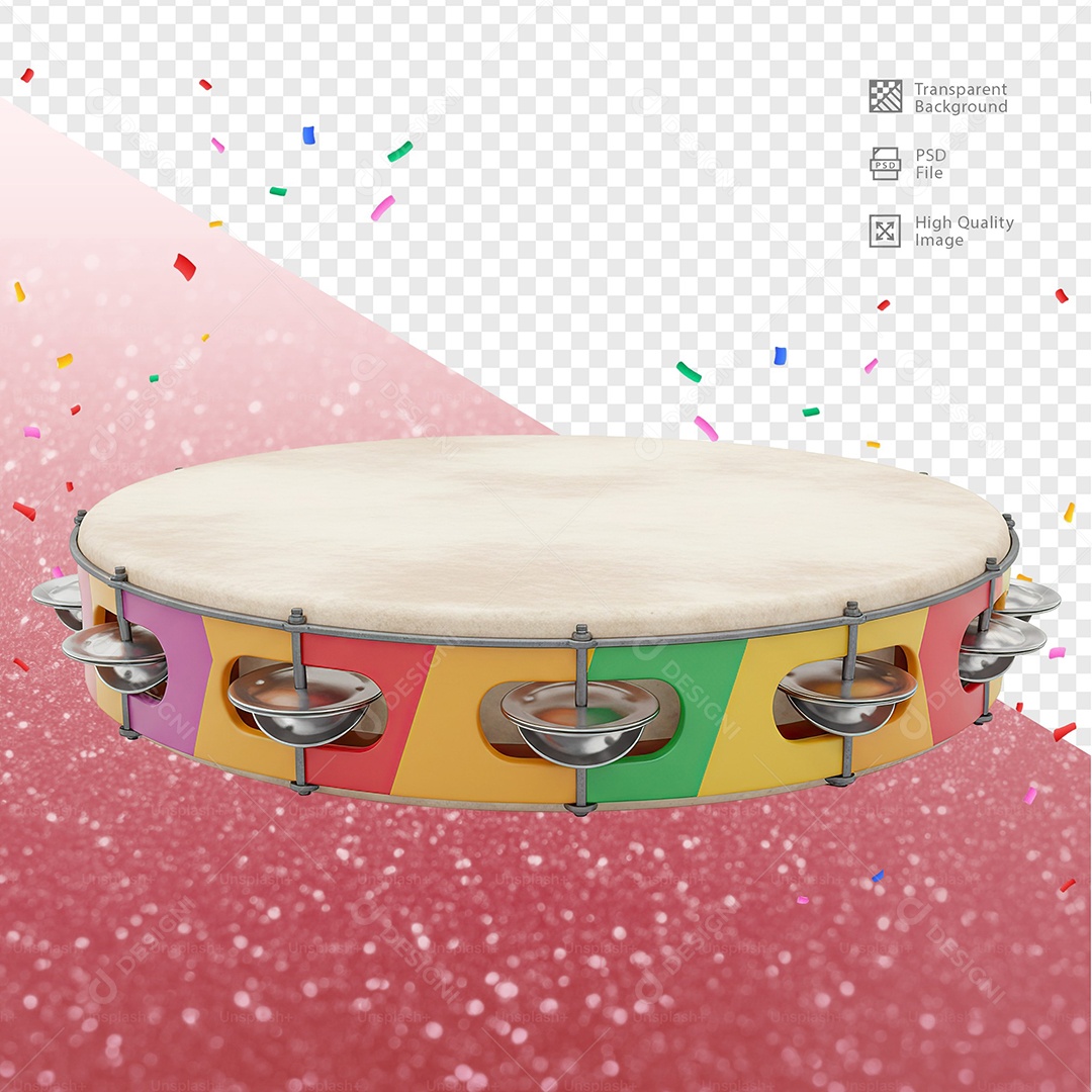 Pandeiro 3D Elemento Para Composição PSD
