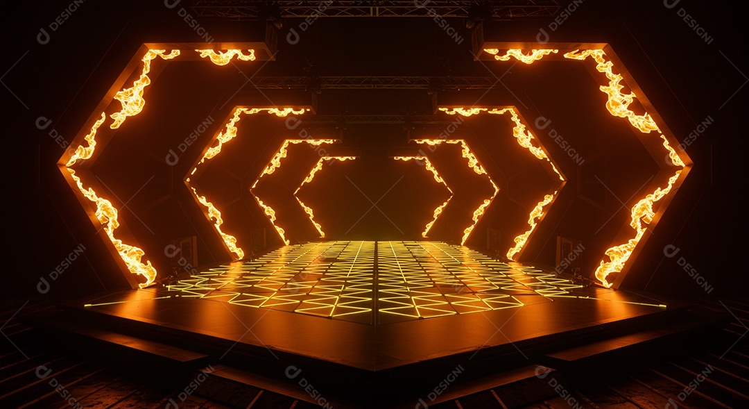 Cenário de Palco iluminado com luzes neon