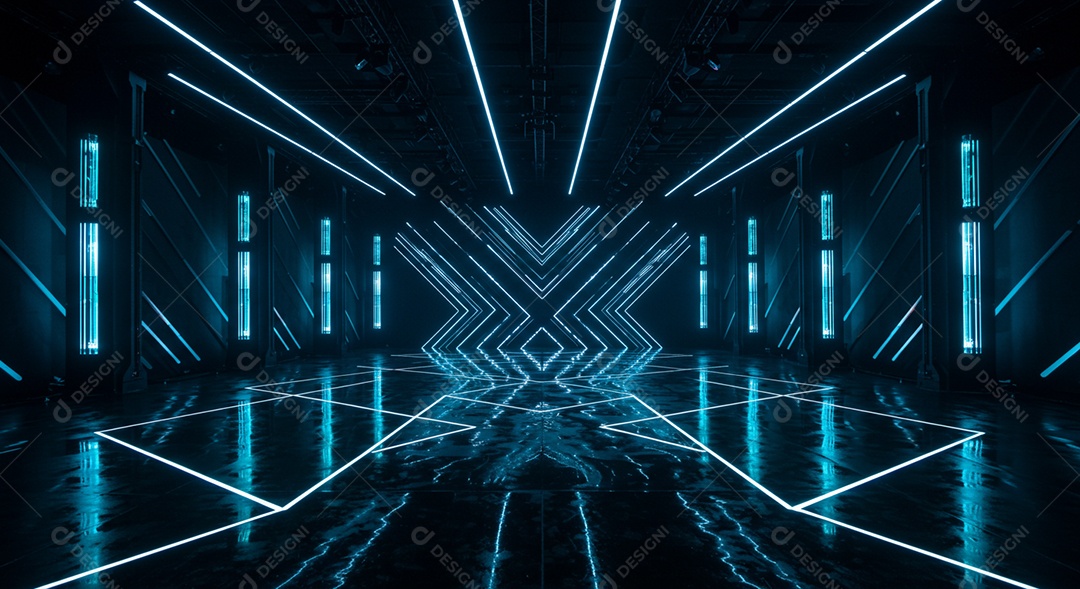 Cenário de Palco iluminado com luzes neon