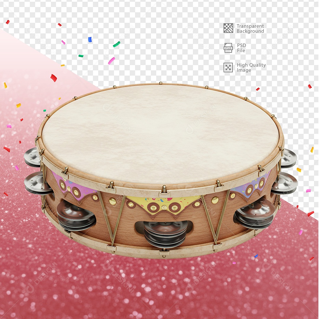 Pandeiro 3D Elemento Para Composição PSD