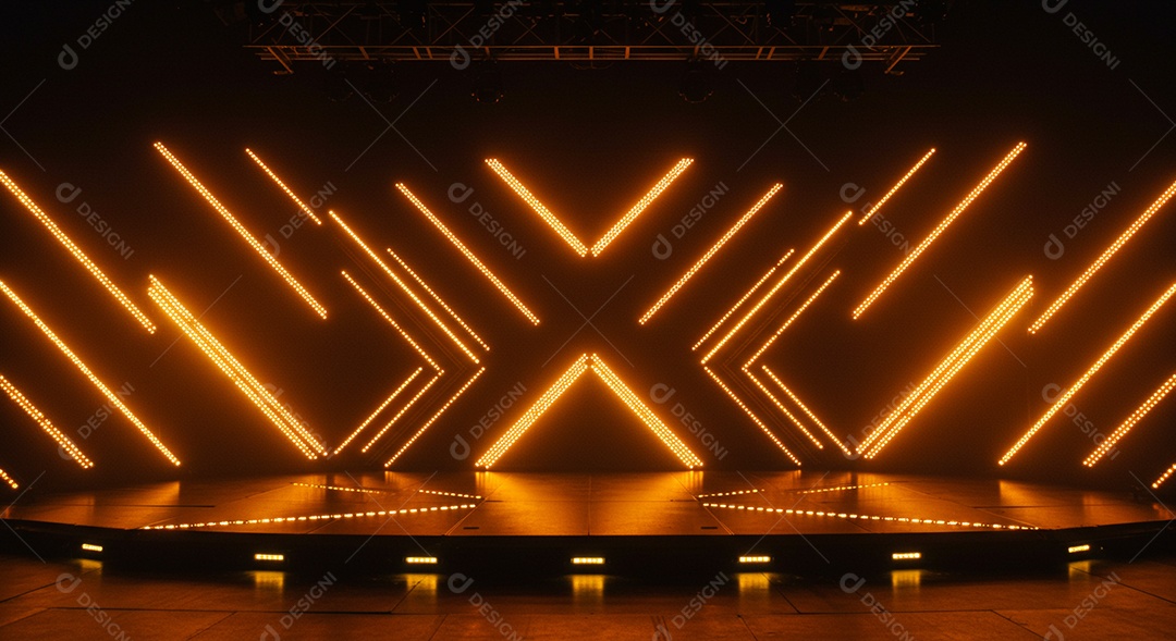 Cenário de Palco iluminado com luzes neon