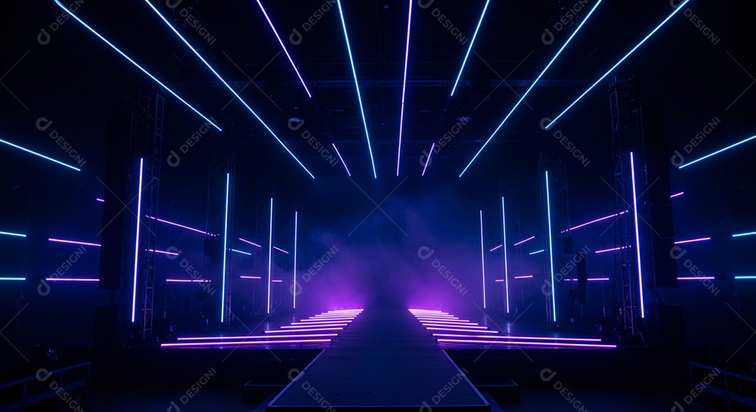 Cenário de Palco iluminado com luzes neon