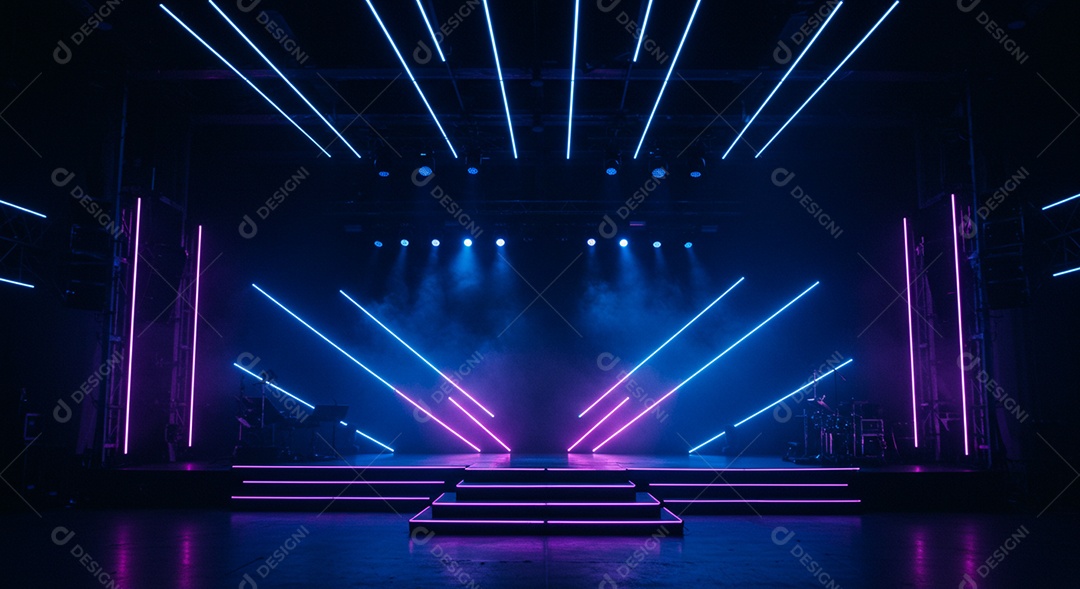 Cenário de Palco iluminado com luzes neon