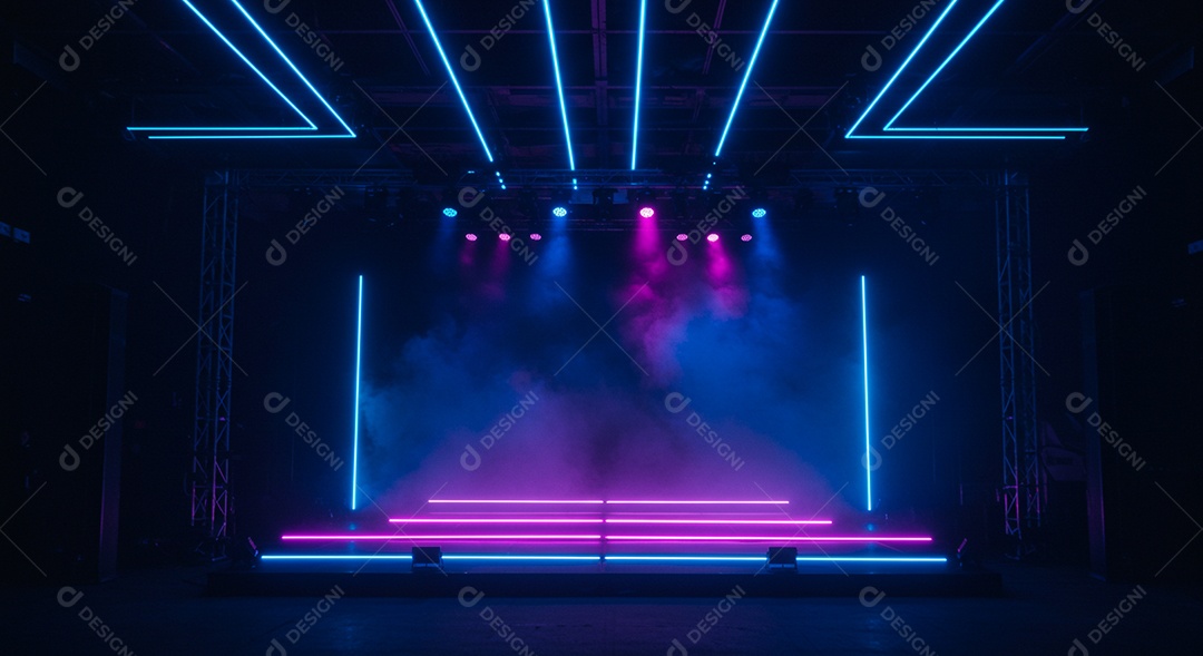 Cenário de Palco iluminado com luzes neon