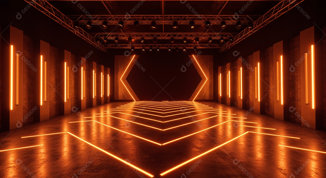 Cenário de Palco iluminado com luzes neon