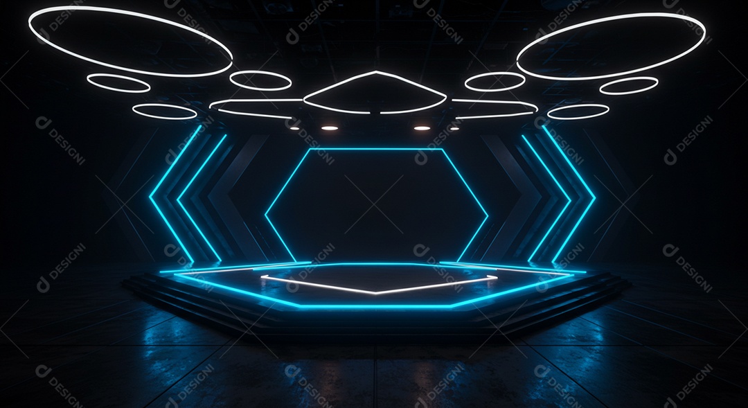 Cenário de Palco iluminado com luzes neon