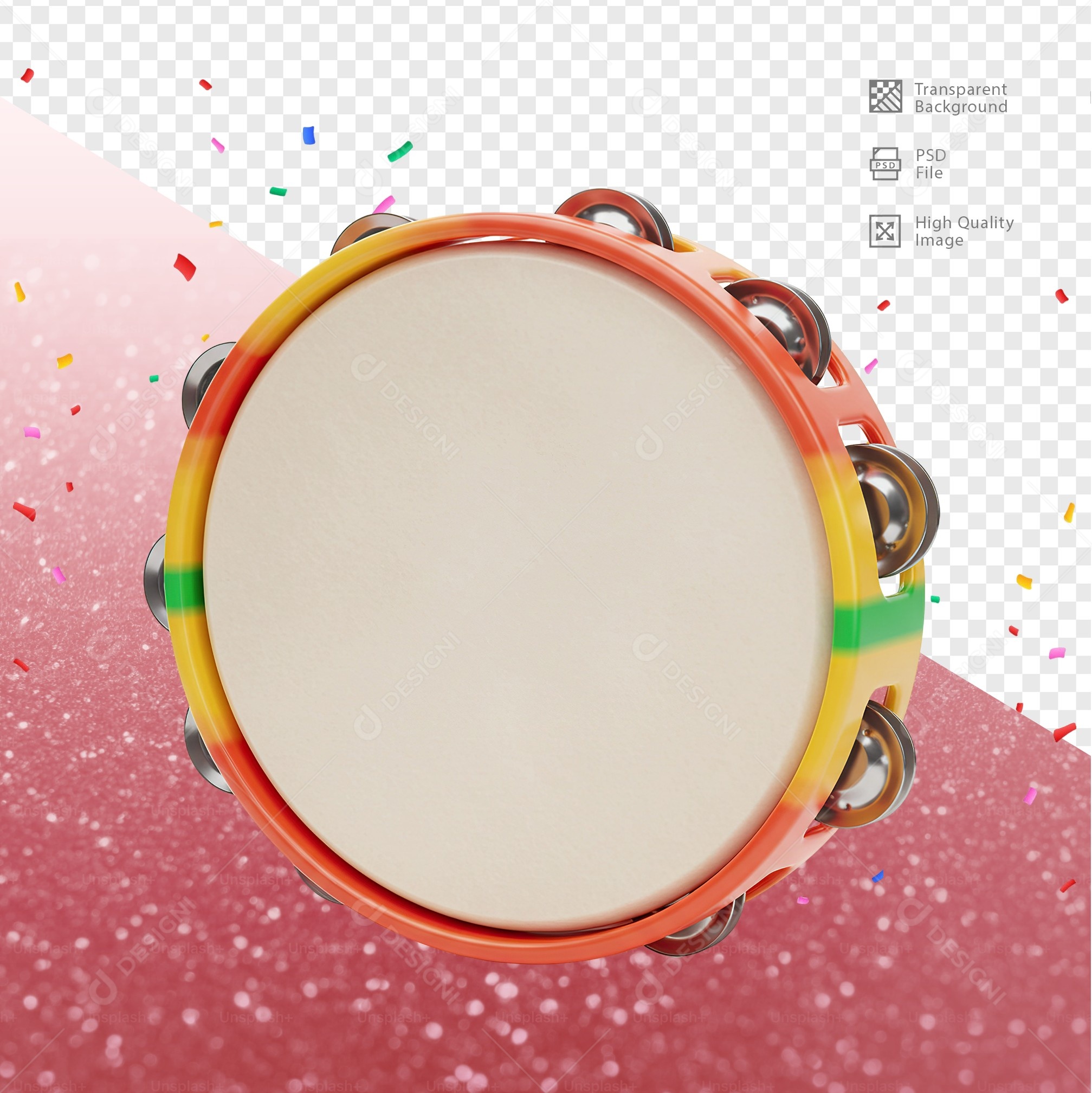 Pandeiro 3D Elemento Para Composição PSD