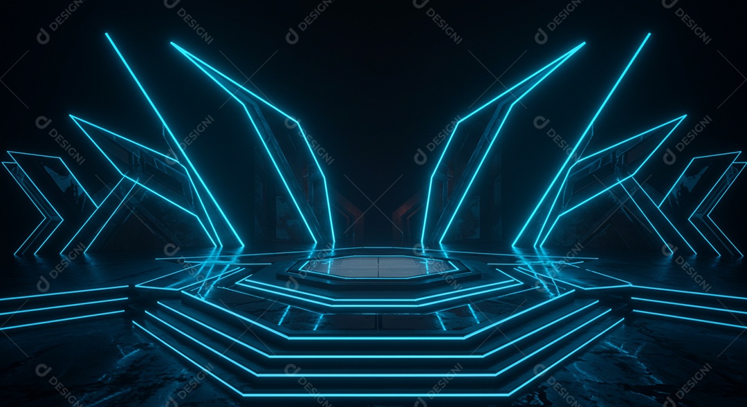 Cenário de Palco iluminado com luzes neon