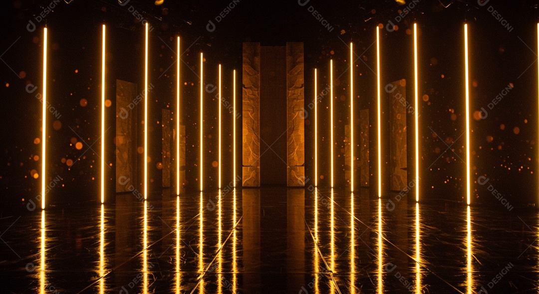 Cenário de Palco iluminado com luzes neon