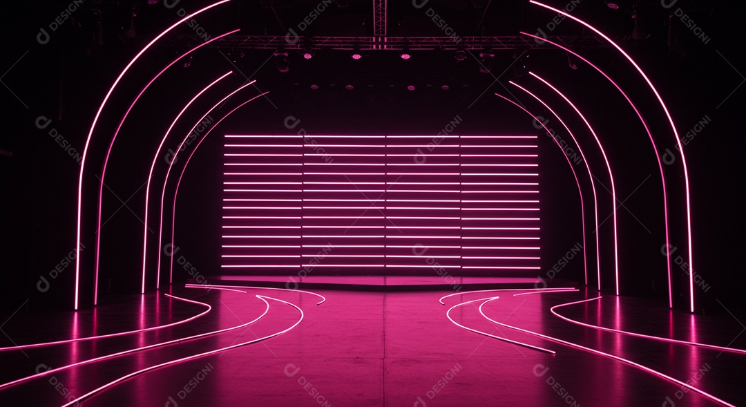Cenário de Palco iluminado com luzes neon