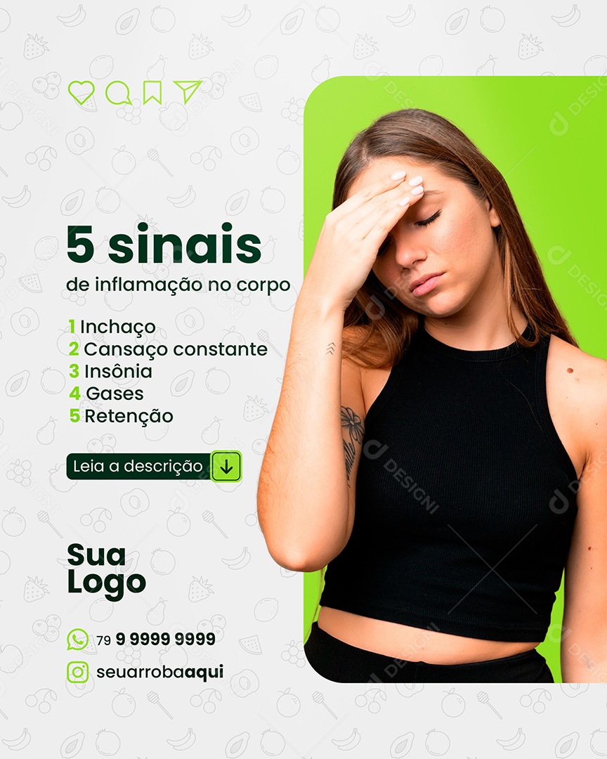 Nutricionista 5 Sinais de Inflamação Social Media PSD Editável