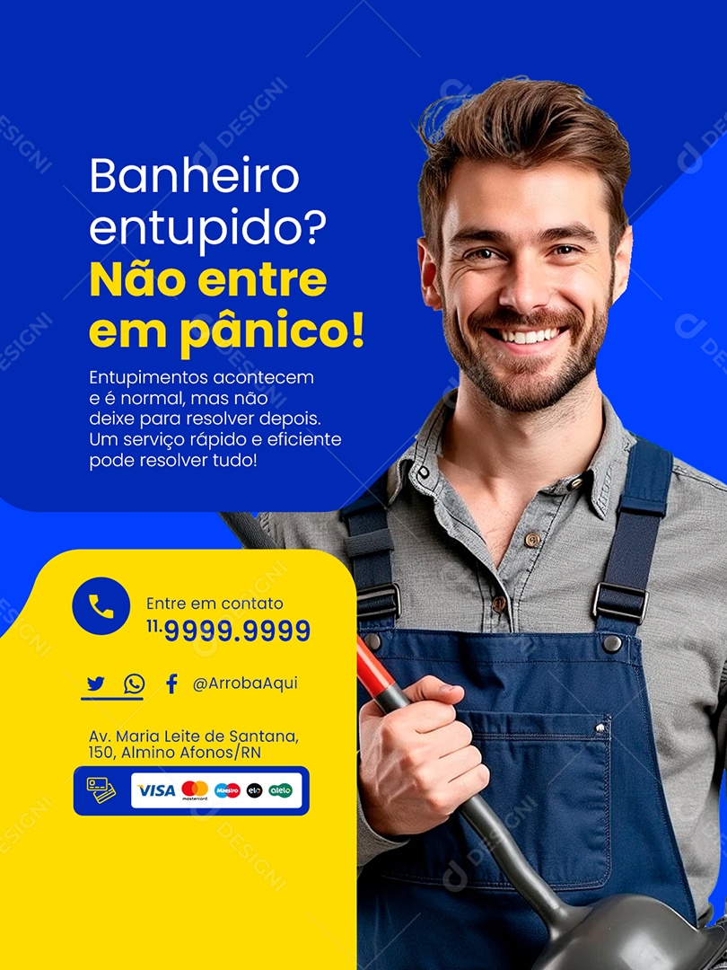 Encanador Banheiro Entupido Social Media PSD Editável