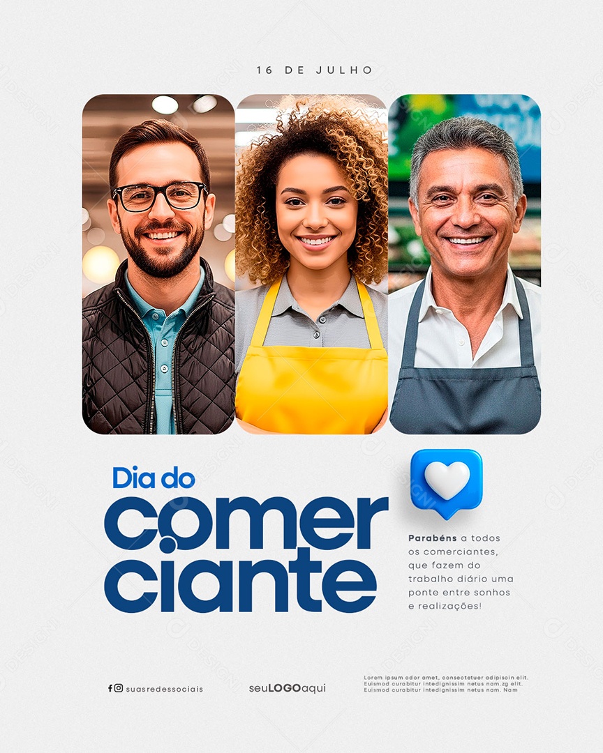 Feliz Dia do Comerciante 16 De Julho Social Media PSD Editável