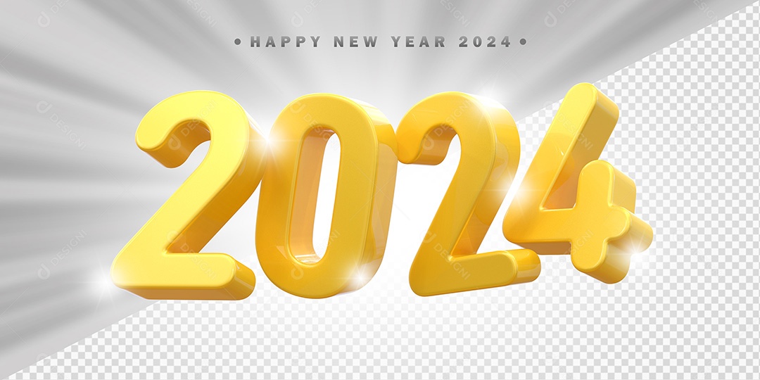 Elemento 3D 2024 Amarelo Para Composição PSD