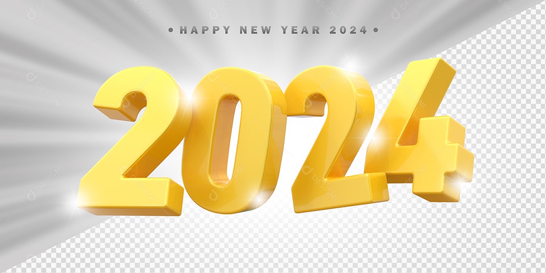 Elemento 3D 2024 Amarelo Para Composição PSD