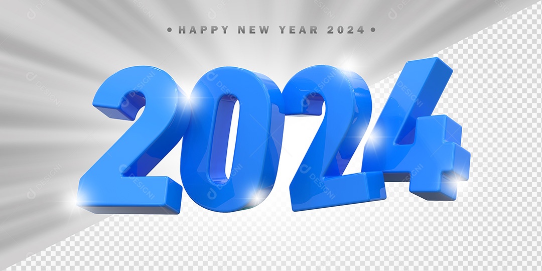 Elemento 3D 2024 Azul Para Composição PSD