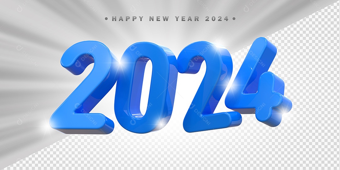 Elemento 3D 2024 Azul Para Composição PSD