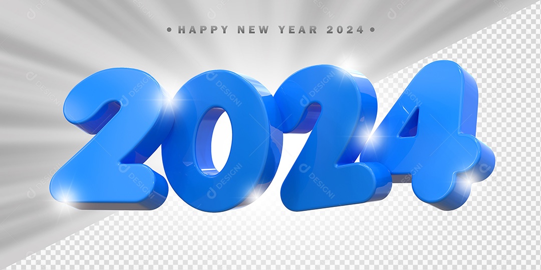 Elemento 3D 2024 Azul Para Composição PSD
