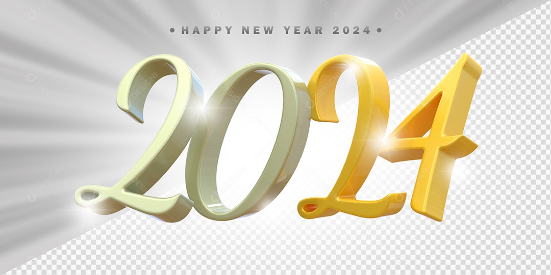 Elemento 3D 2024 Branco e Amarelo Para Composição PSD