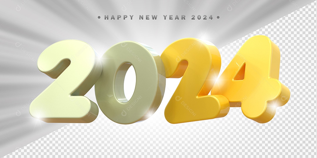 Elemento 3D 2024 Branco e Amarelo Para Composição PSD