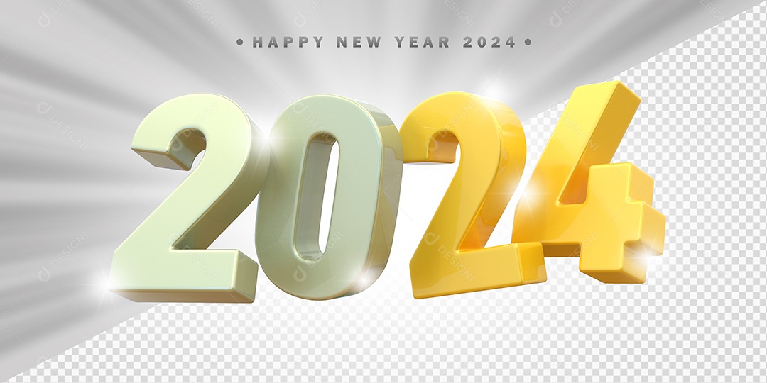 Elemento 3D 2024 Branco e Amarelo Para Composição PSD