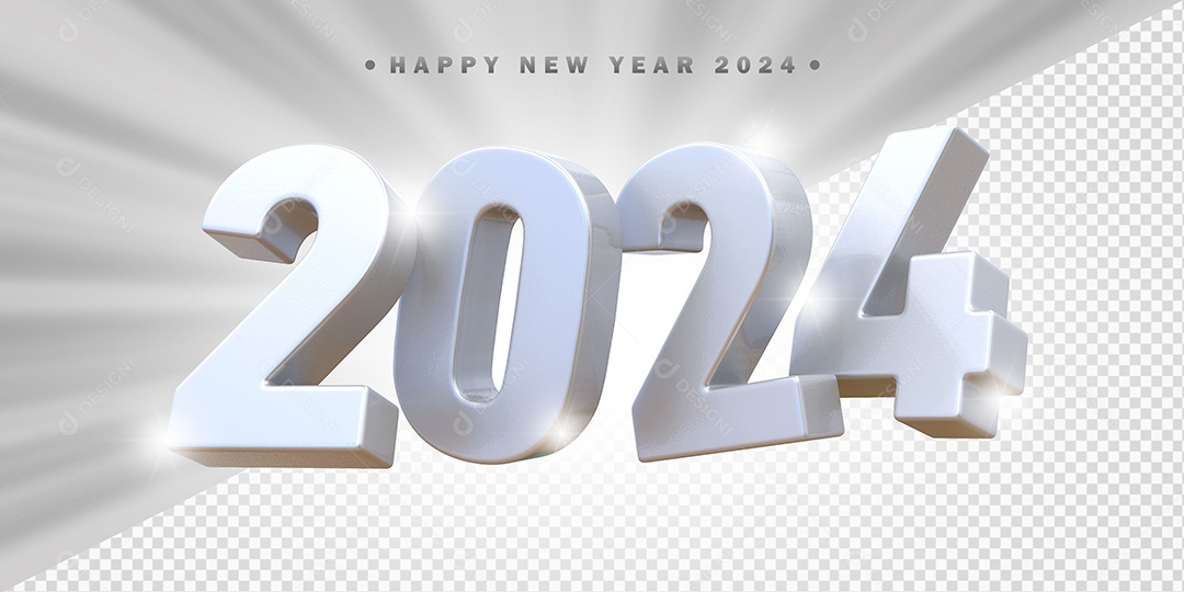 Elemento 3D 2024 Branco Para Composição PSD