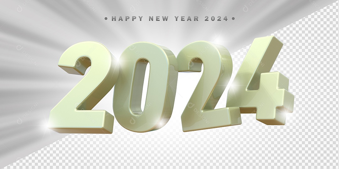 Elemento 3D 2024 Branco Para Composição PSD