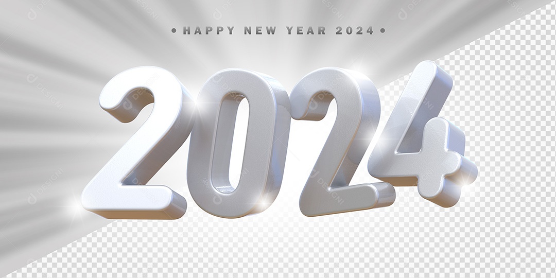 Elemento 3D 2024 Branco Para Composição PSD