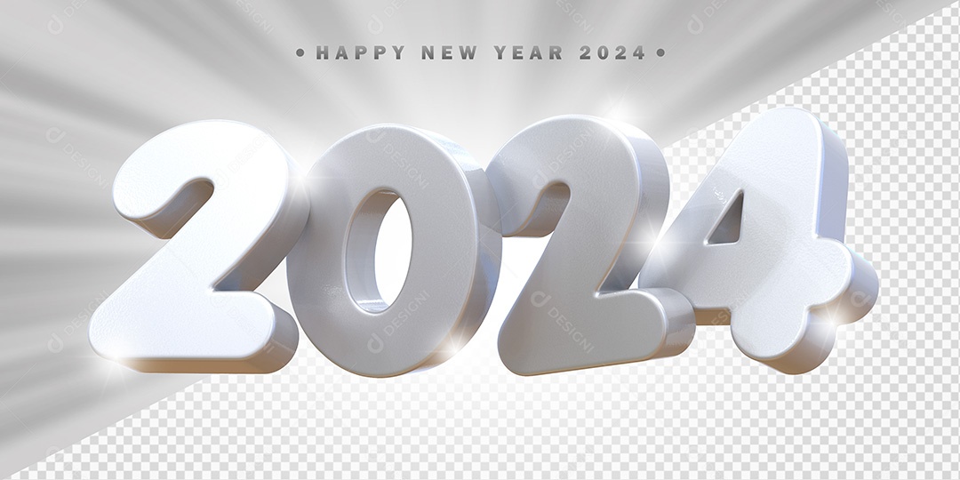 Elemento 3D 2024 Branco Para Composição PSD