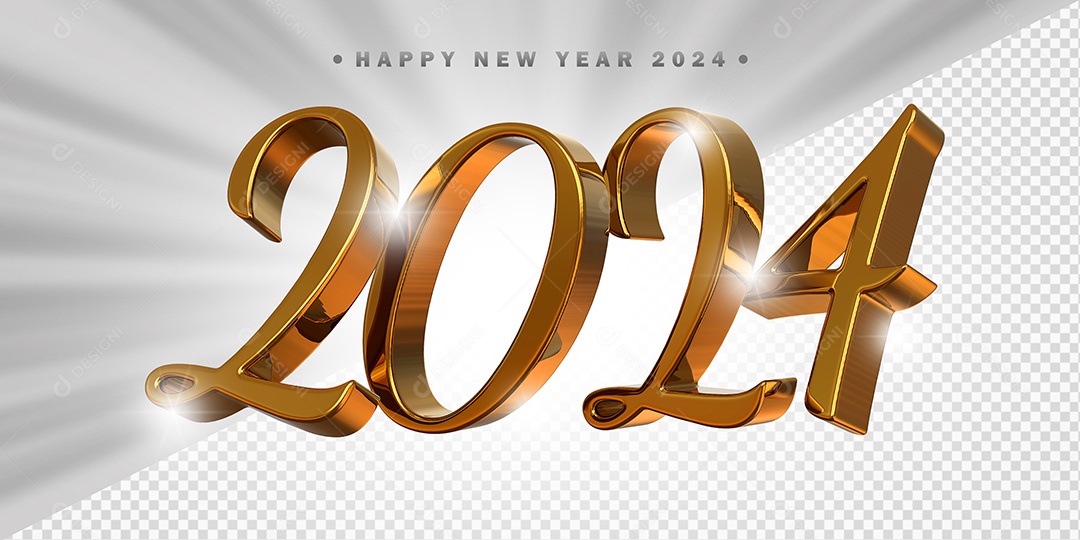 Elemento 3D 2024 Dourado Para Composição PSD