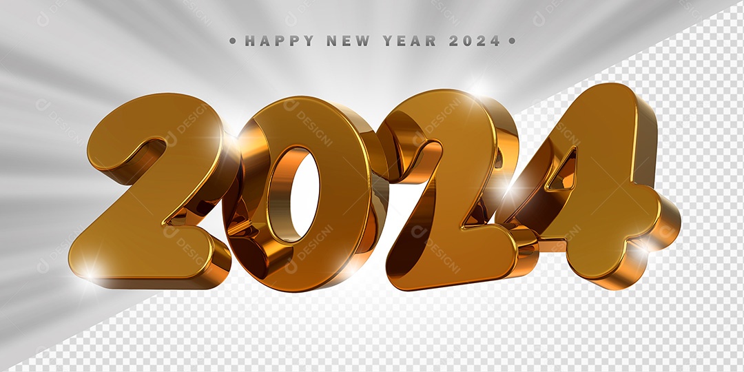 Elemento 3D 2024 Dourado Para Composição PSD