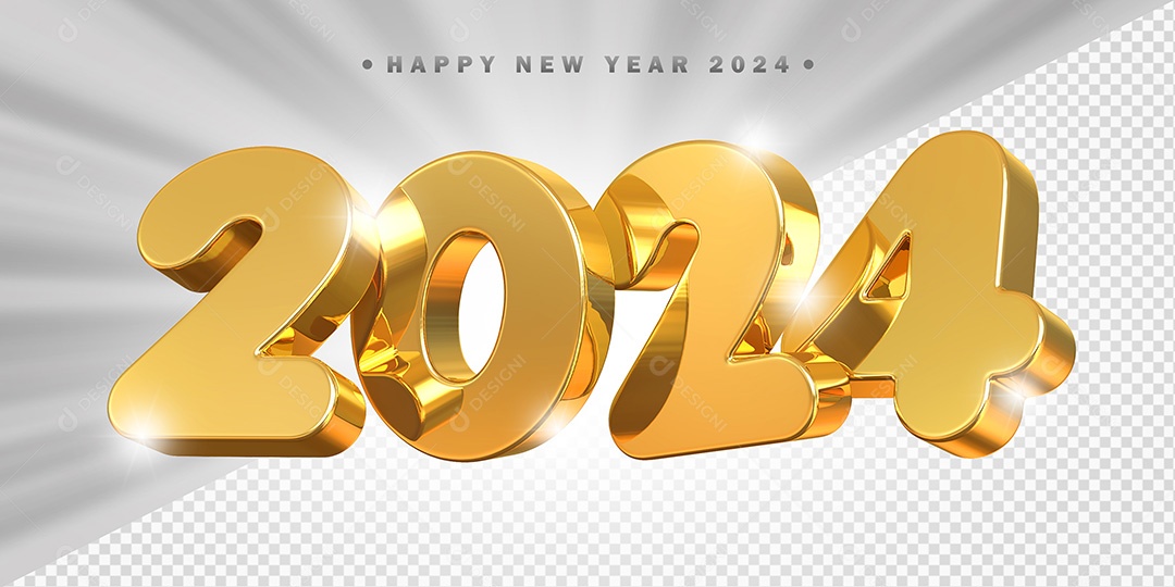 Elemento 3D 2024 Dourado Para Composição PSD