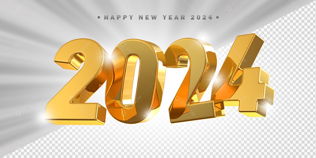 Elemento 3D 2024 Dourado Para Composição PSD