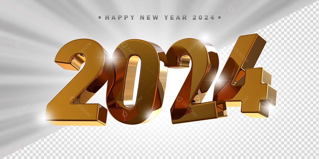 Elemento 3D 2024 Dourado Para Composição PSD