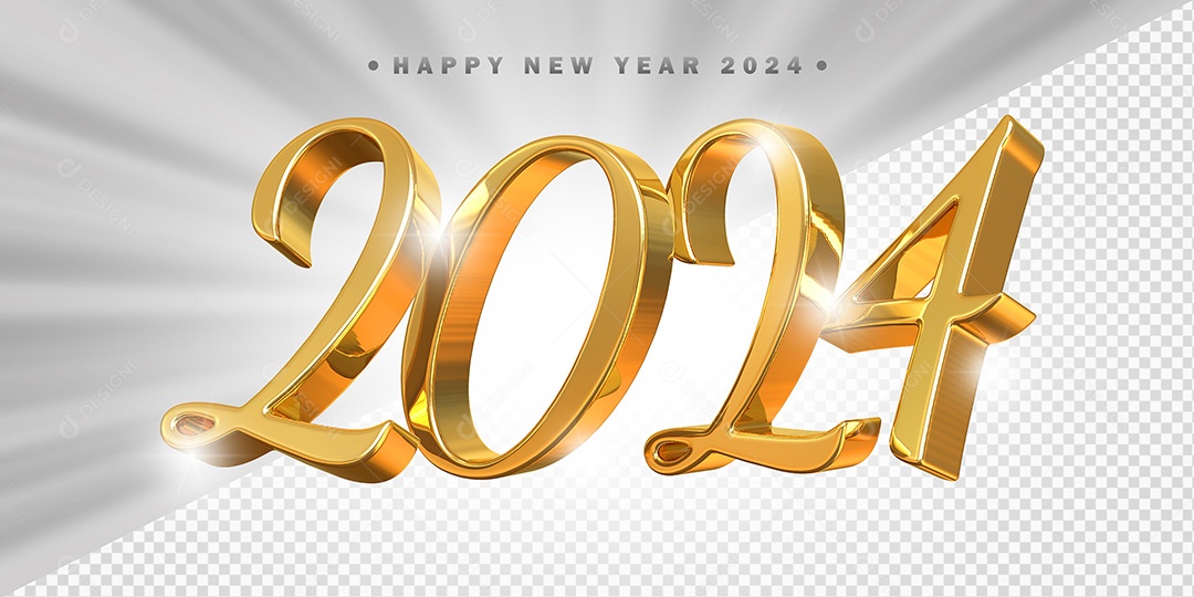 Elemento 3D 2024 Dourado Para Composição PSD