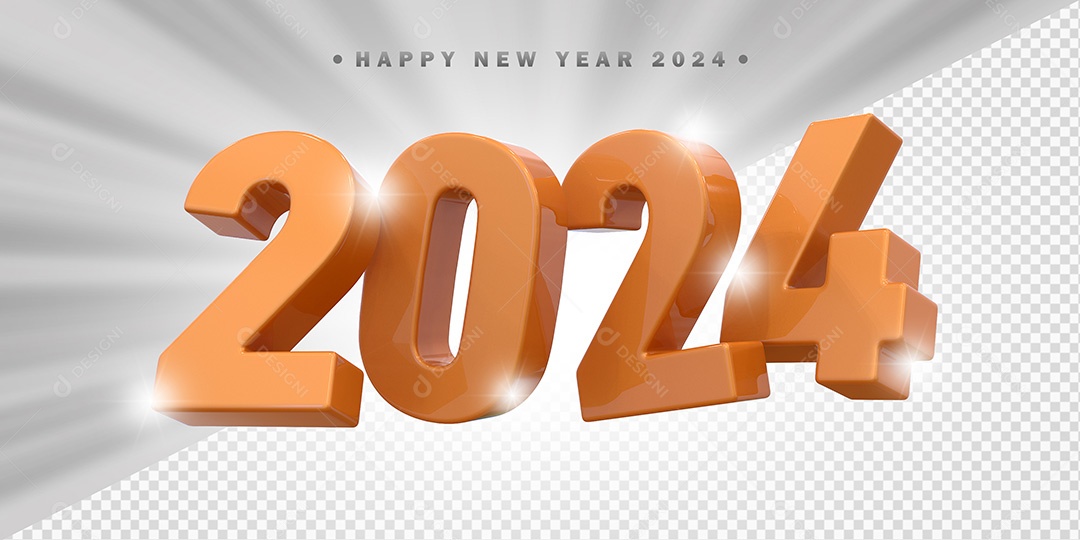 Elemento 3D 2024 Laranja Para Composição PSD