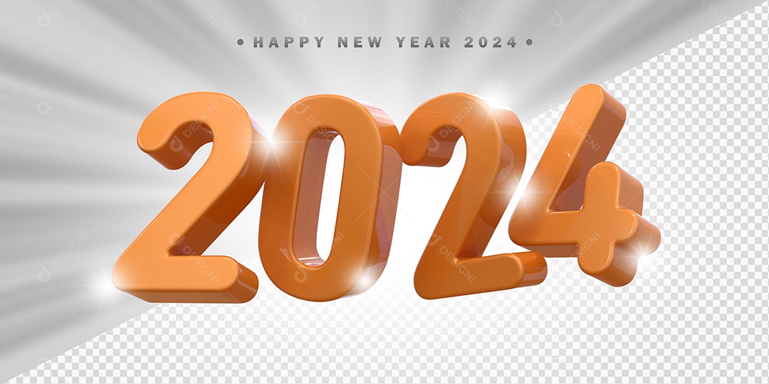 Elemento 3D 2024 Laranja Para Composição PSD