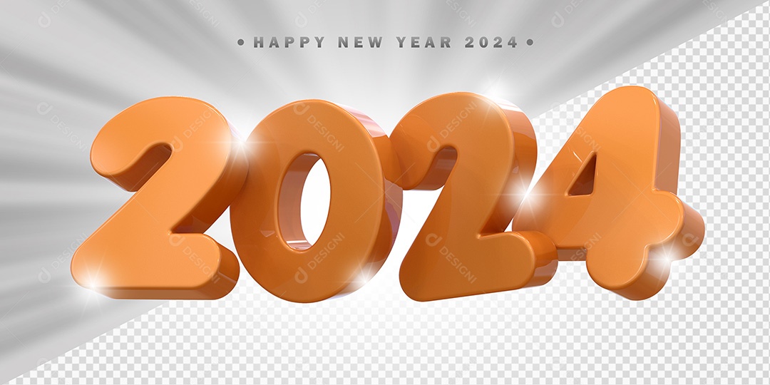 Elemento 3D 2024 Laranja Para Composição PSD