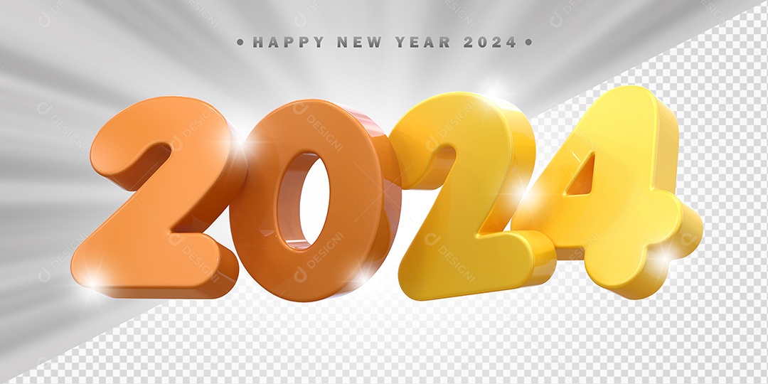 Elemento 3D 2024 laranjado e Amarelo Para Composição PSD