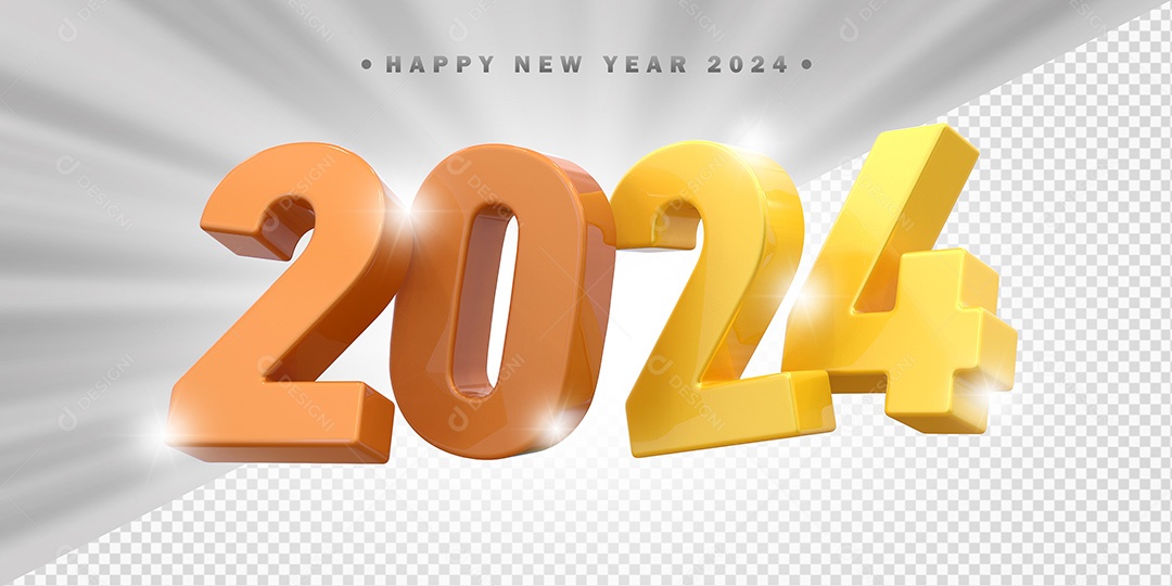 Elemento 3D 2024 laranjado e Amarelo Para Composição PSD