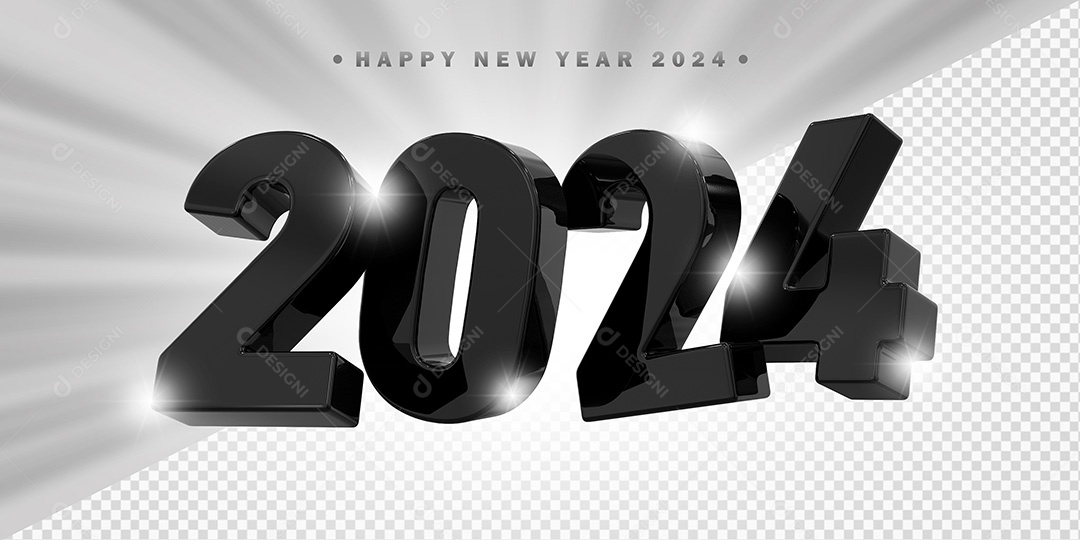 Elemento 3D 2024 Preto Para Composição PSD