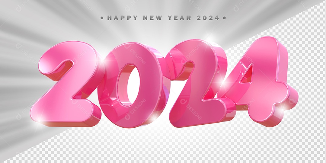 Elemento 3D 2024 Rosa Para Composição PSD