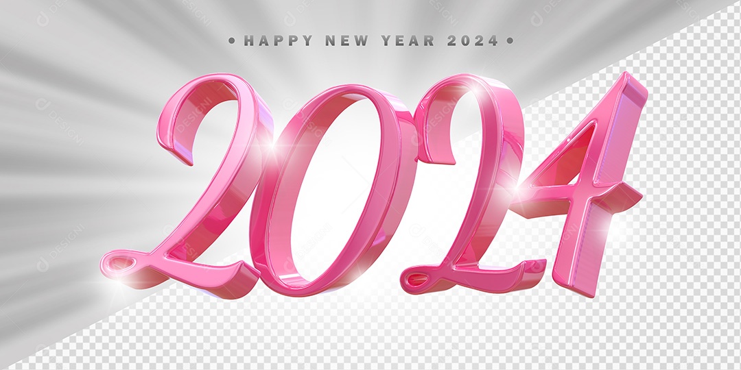 Elemento 3D 2024 Rosa Para Composição PSD