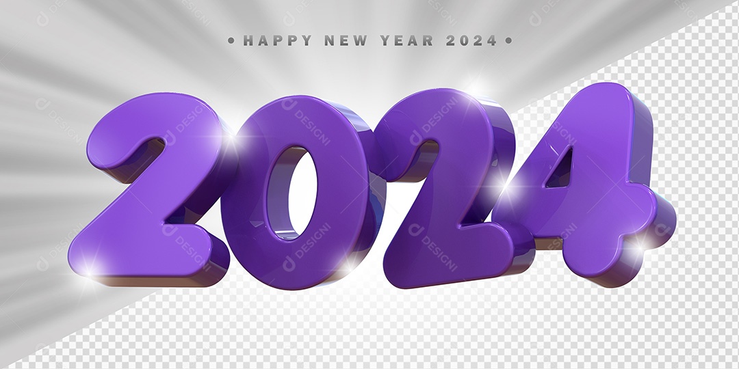 Elemento 3D 2024 Roxo Para Composição PSD